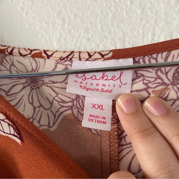 Maternity Burnt Orange Floral Tie Waist Cascade Sleeve Top Tunic Blouse Size XXL - Picture 4 of 7